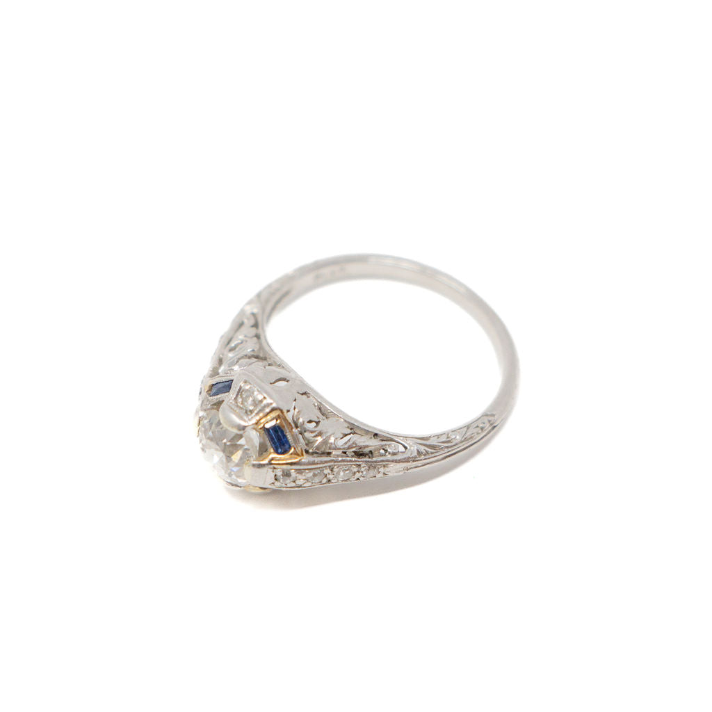 14k Gold Diamond and Sapphire Filigree Ring