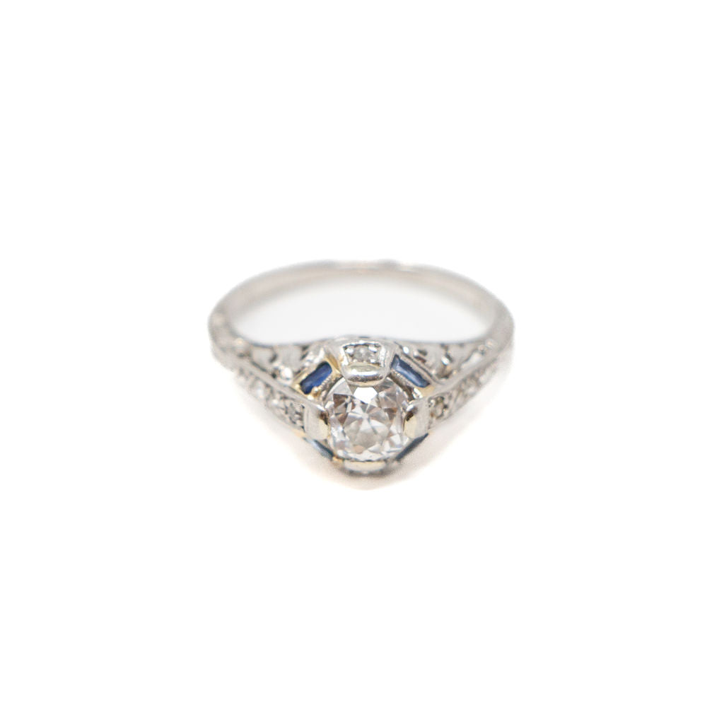 14k Gold Diamond and Sapphire Filigree Ring