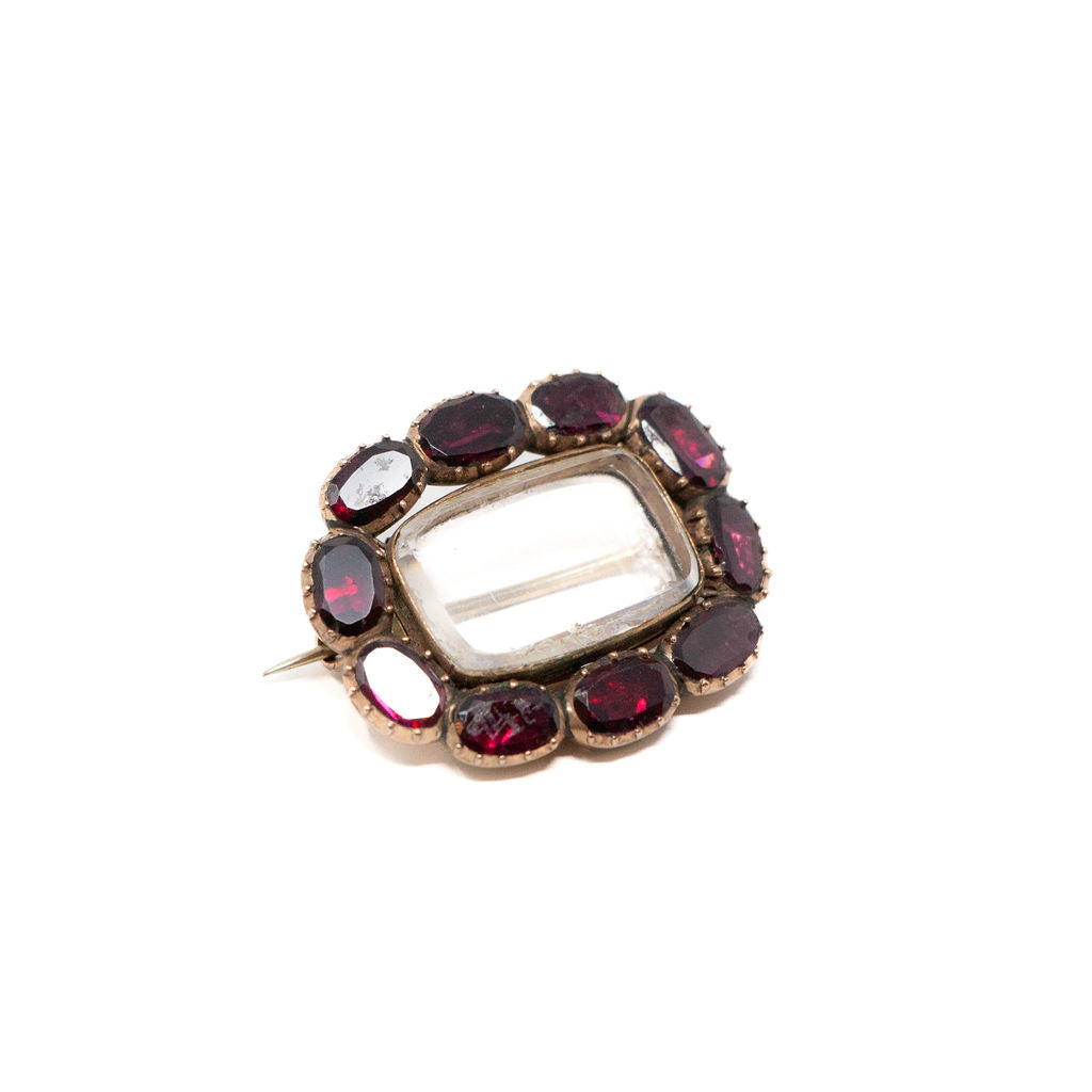 14k Gold Garnet Mourning Brooch