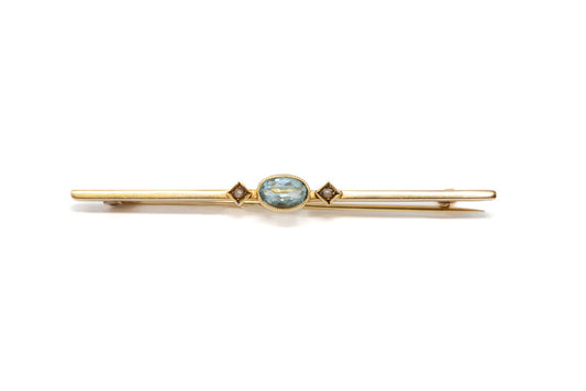 Aquamarine and 14k Gold Bar Pin