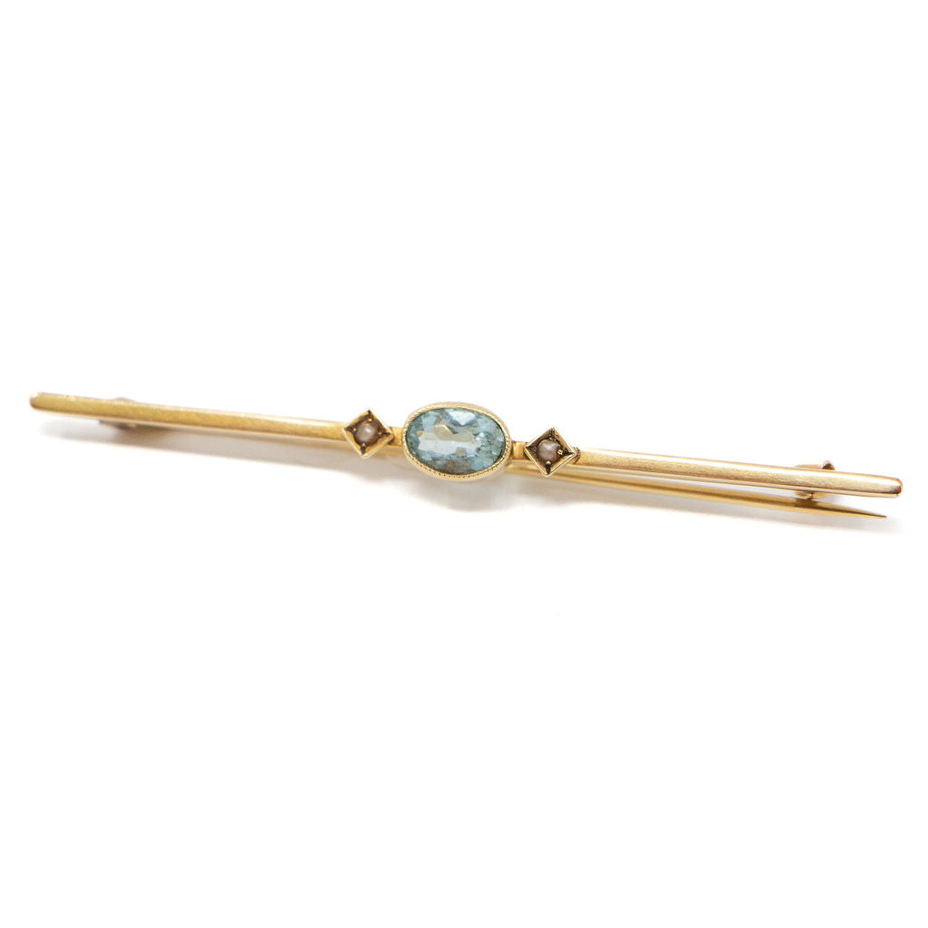 Aquamarine and 14k Gold Bar Pin
