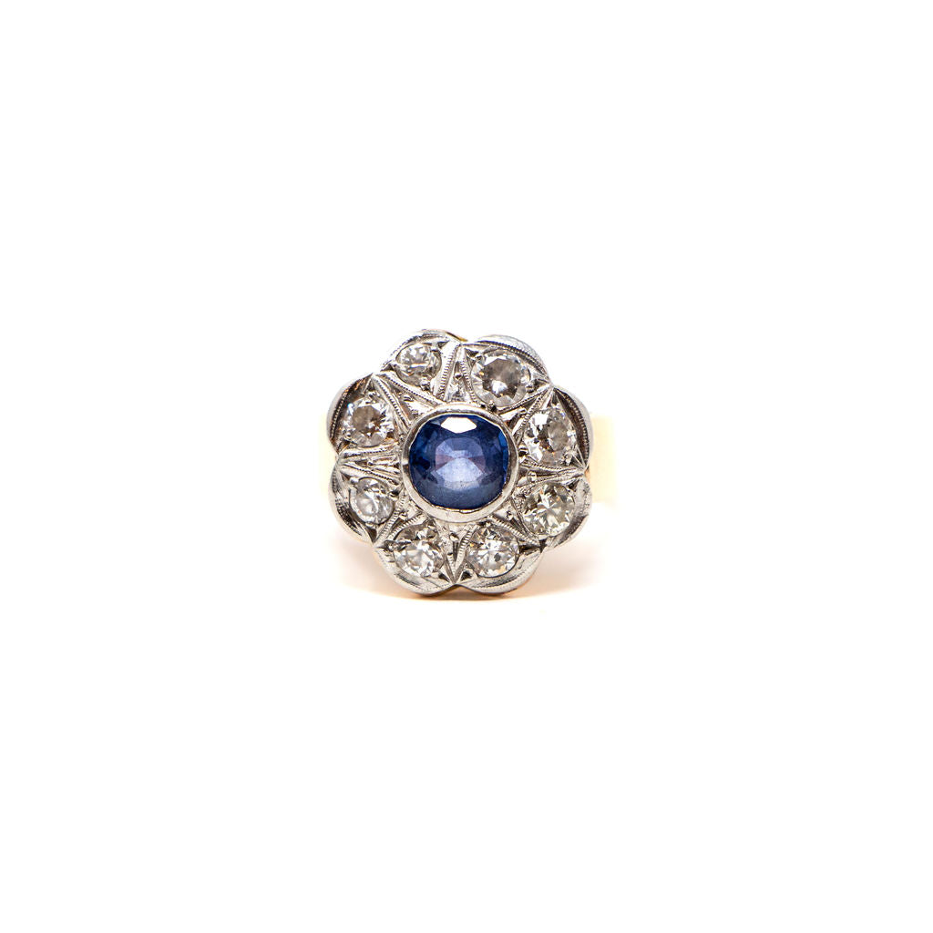 14k Gold Sapphire and Diamond Ring