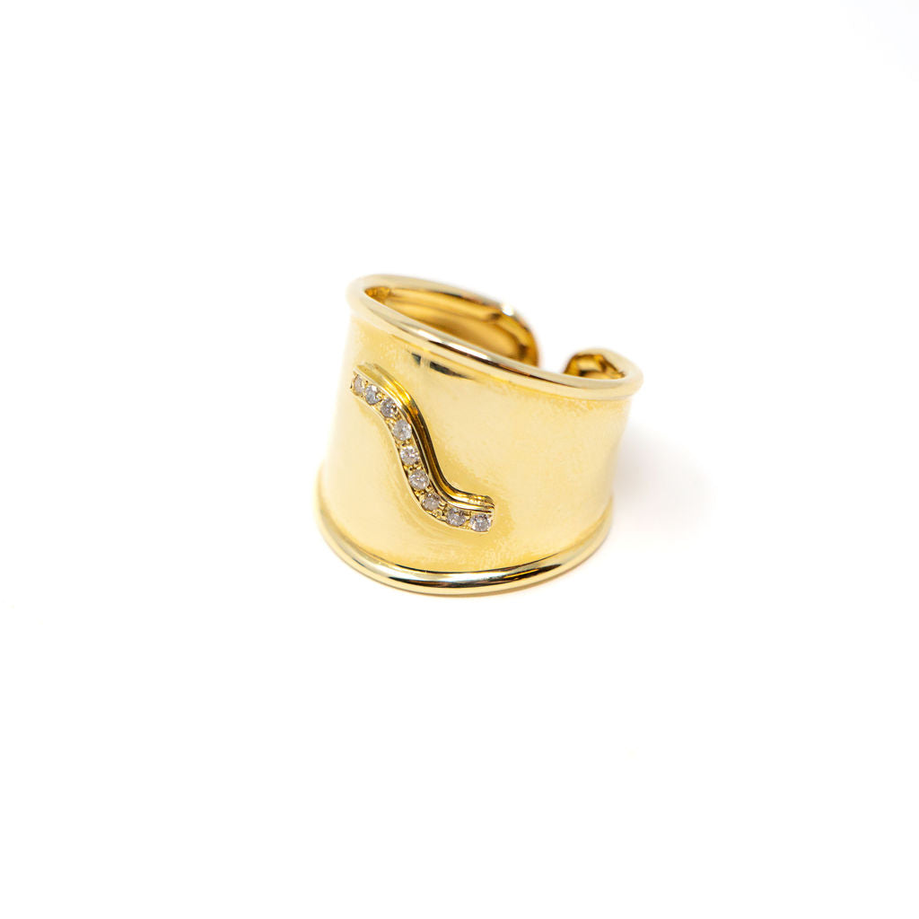 14k Gold and Diamond Cigar Band Ring