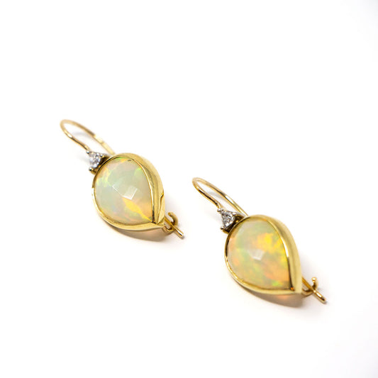 18k Gold Ethiopian Opal and Diamond Earrings