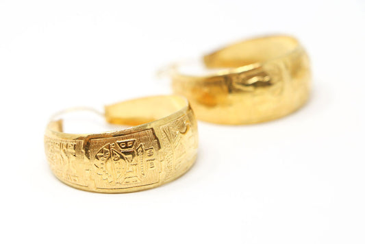 Gold Vermeil Peruvian Motif Hoop Earrings
