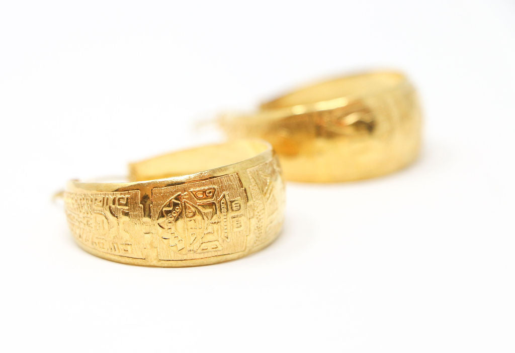 Gold Vermeil Peruvian Motif Hoop Earrings