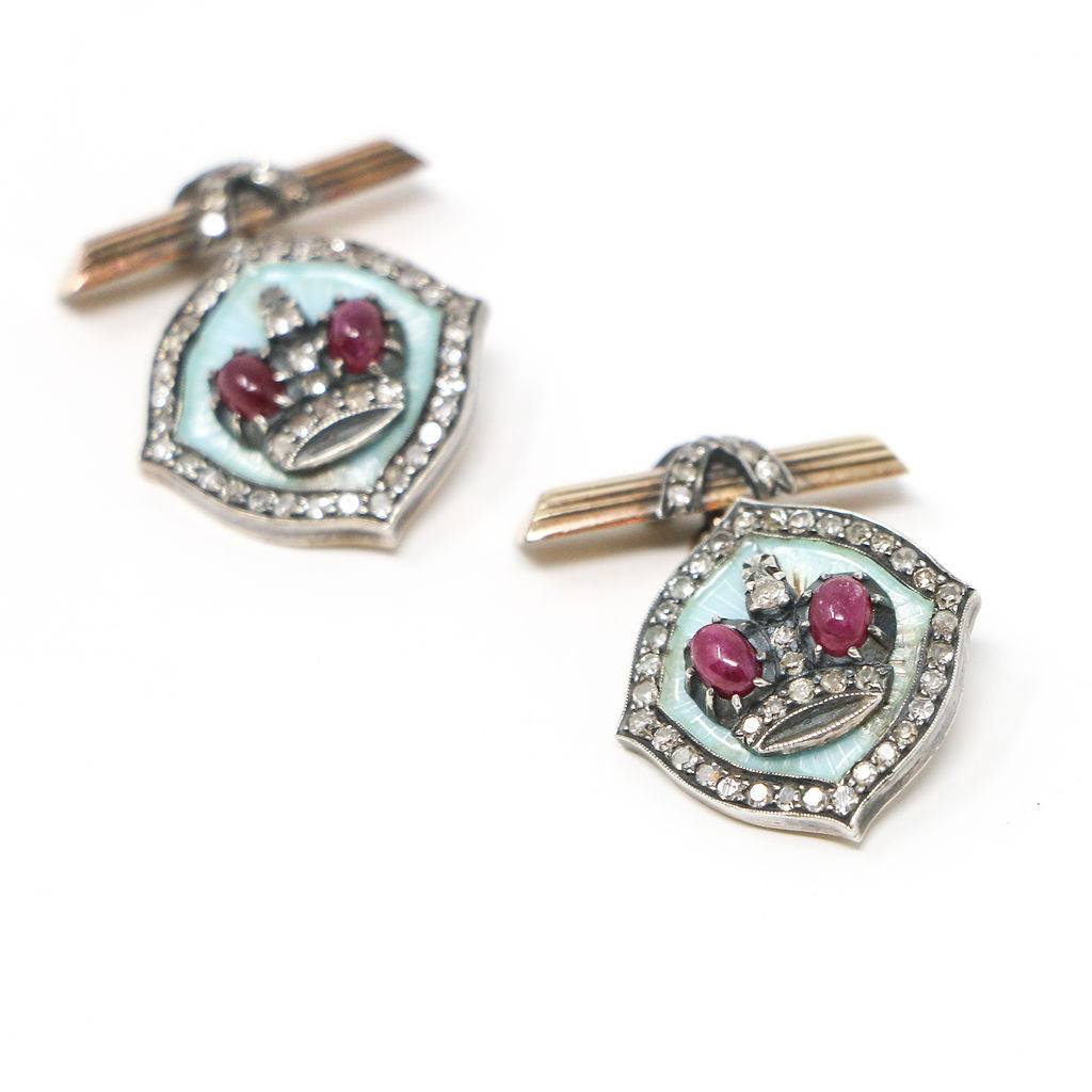 14k "Faberge-Style" Ruby and Diamond Cuff Links