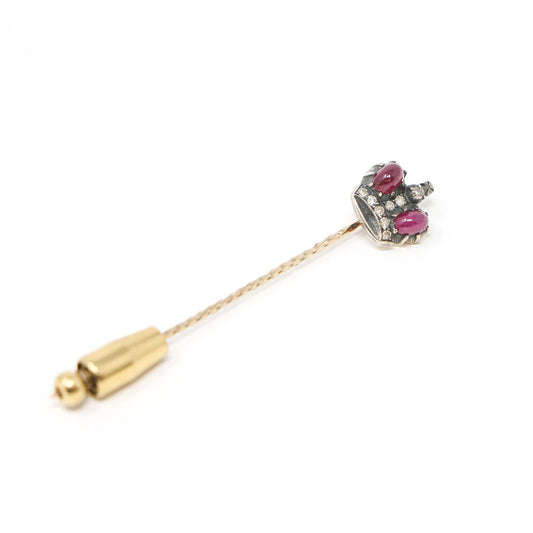 14K Yellow Gold "Faberge-Style" Ruby and Diamond Stick Pin