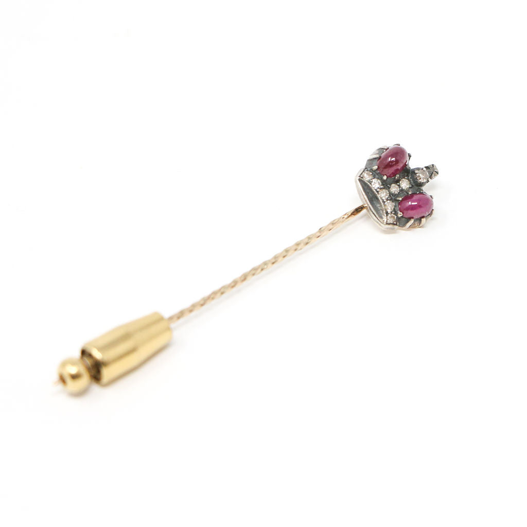 14K Yellow Gold "Faberge-Style" Ruby and Diamond Stick Pin