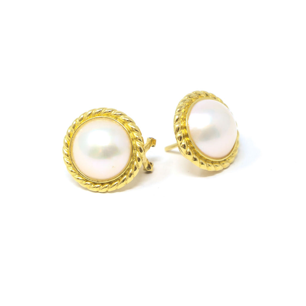 18K Yellow Gold Mabe Pearl Earrings