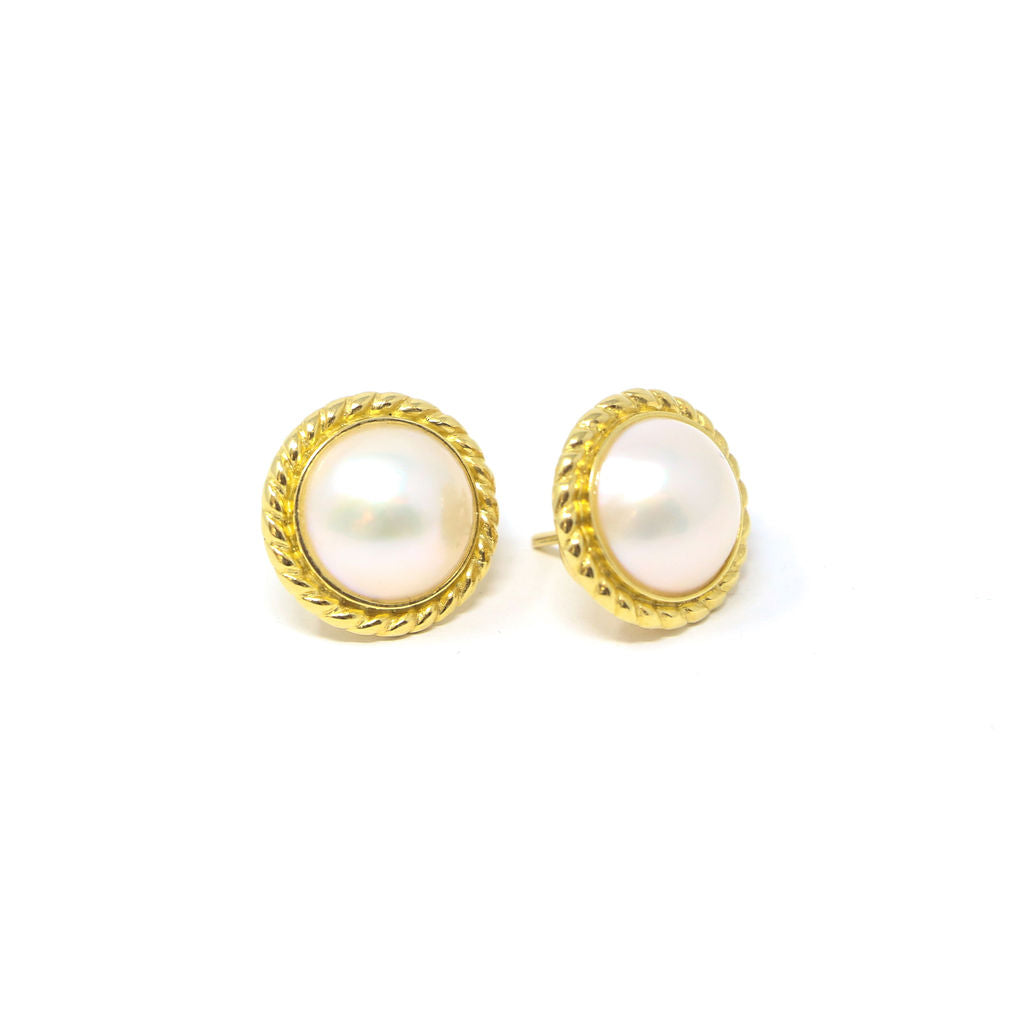 18K Yellow Gold Mabe Pearl Earrings