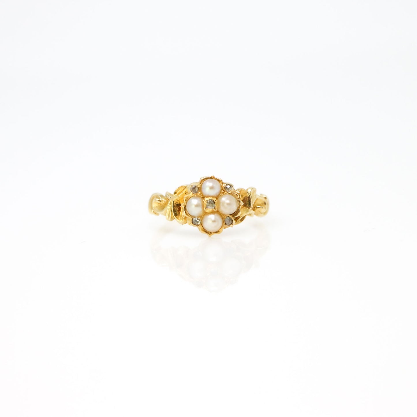 18k Yellow Gold Georgian Pearl and Diamond Ring