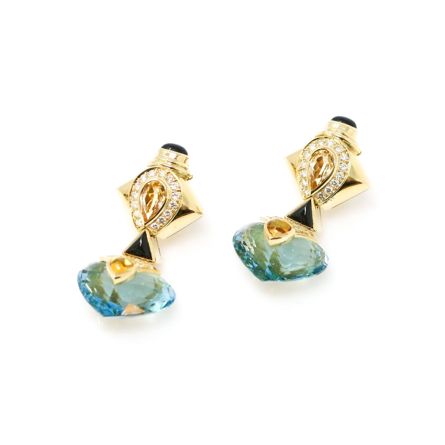 18k Yellow Gold Topaz, Diamond and Onyx Earrings