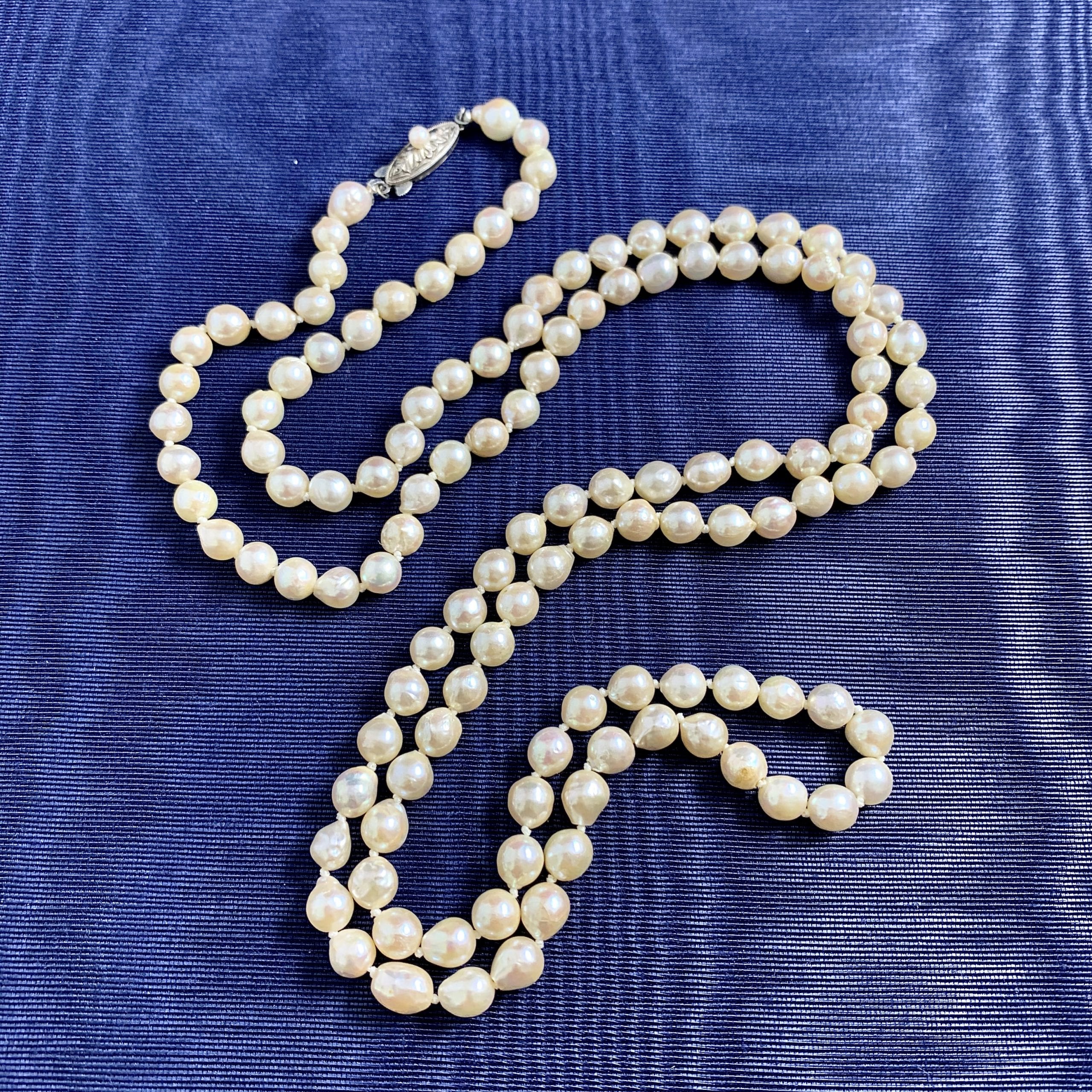 Natural 3 Rows 7-8mm White Cultured Pearl & Alexandrite Beads Necklace  17-19