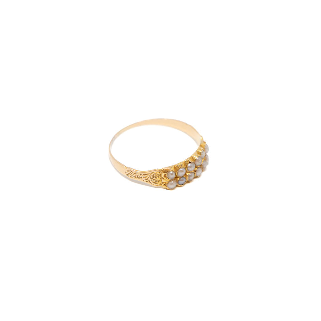 18k Gold Victorian Seed Pearl Filigree Ring