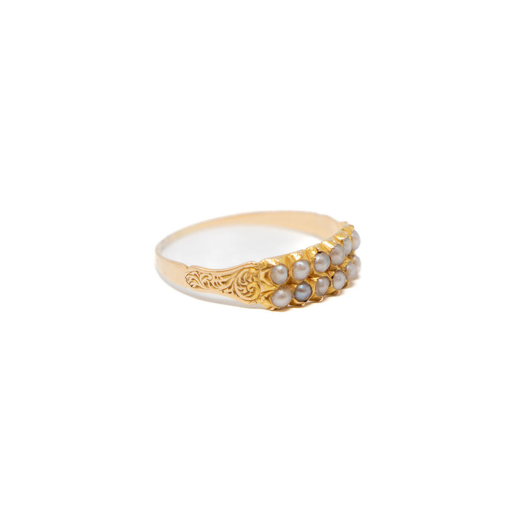 18k Gold Victorian Seed Pearl Filigree Ring