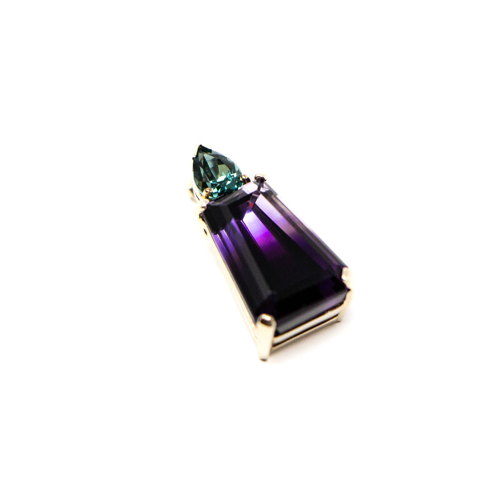 14k White Gold Ametrine and Tourmaline Enhancer Pendant