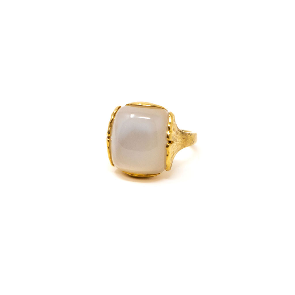 22k Gold and Moonstone Ring with Ginkgo Leaf setting