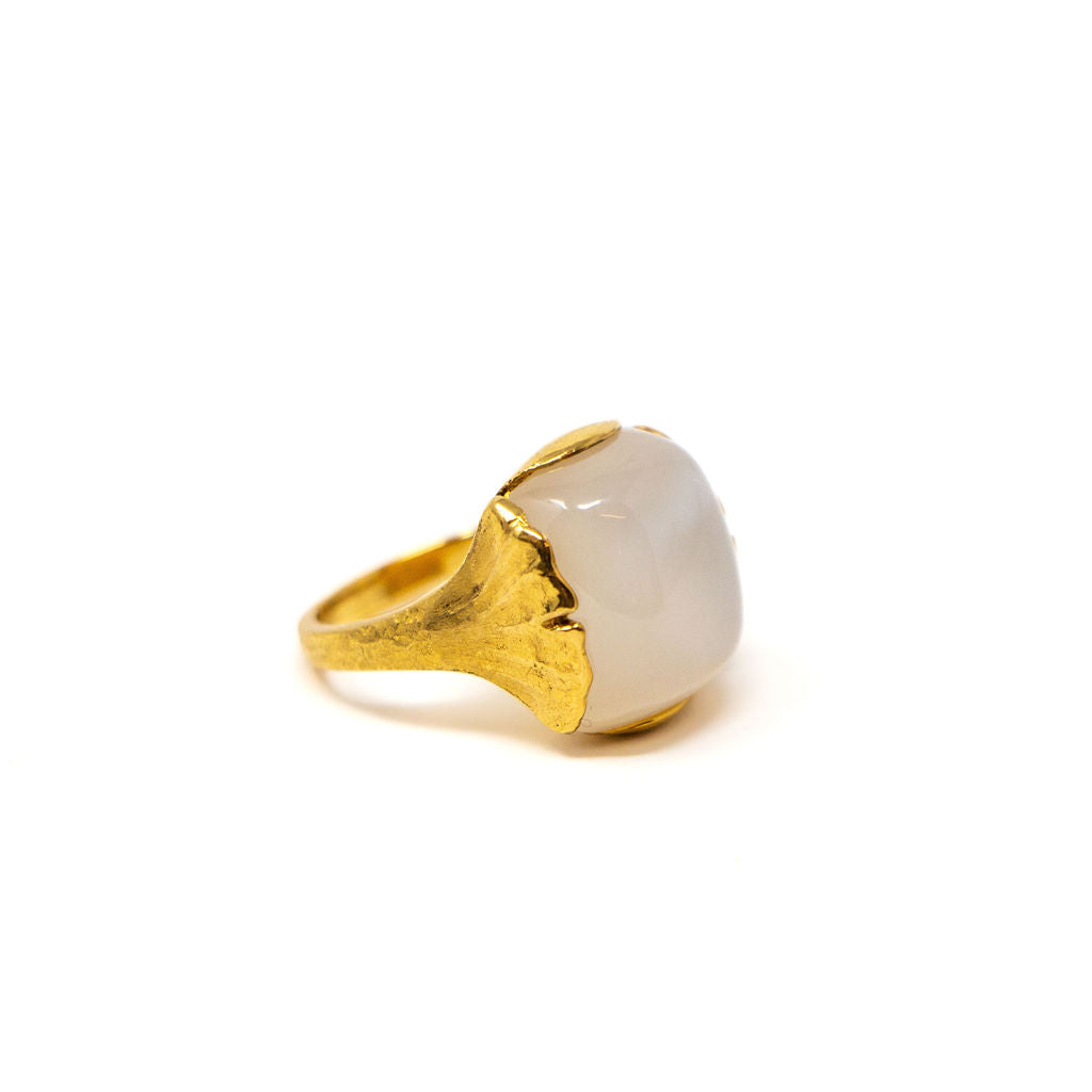 22k Gold and Moonstone Ring with Ginkgo Leaf setting