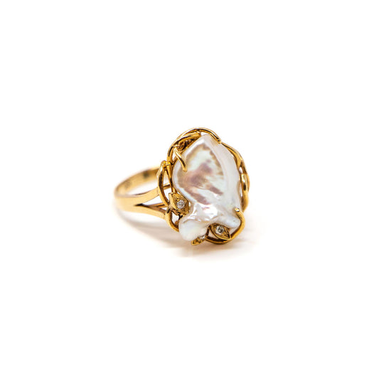 14k Yellow Gold Baroque Pearl Ring