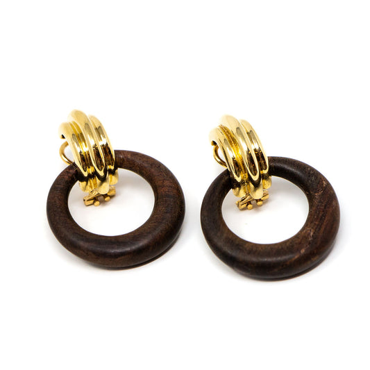 18k Gold and Wood Hoop Earrings