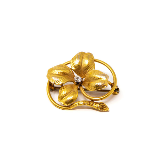 14k Gold and Diamond Four Leaf Clover Pin