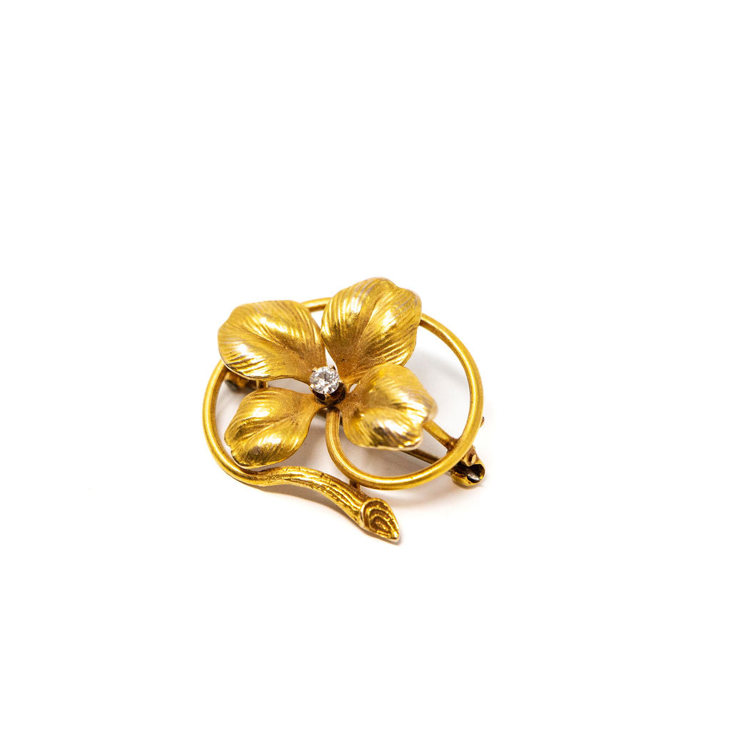 14k Gold and Diamond Four Leaf Clover Pin