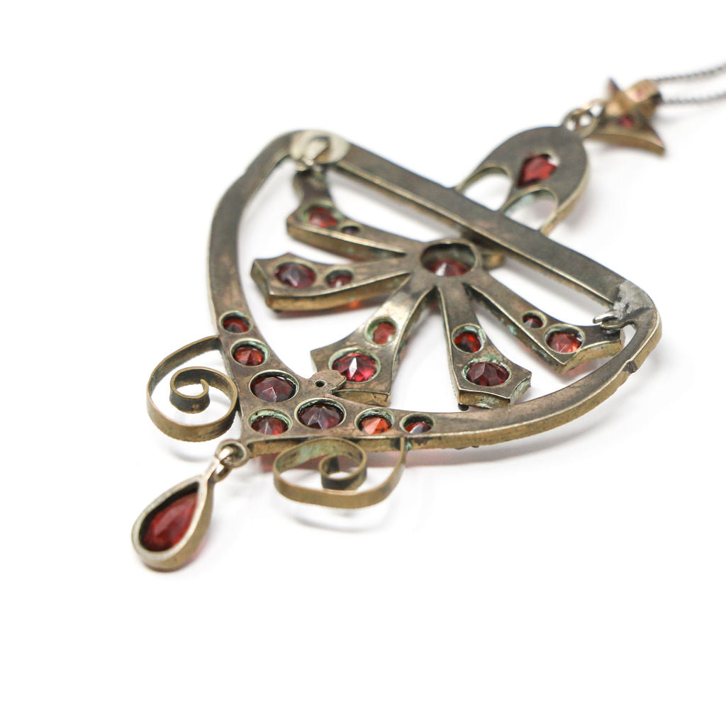 Silver Edwardian Garnet Pendant and Chain