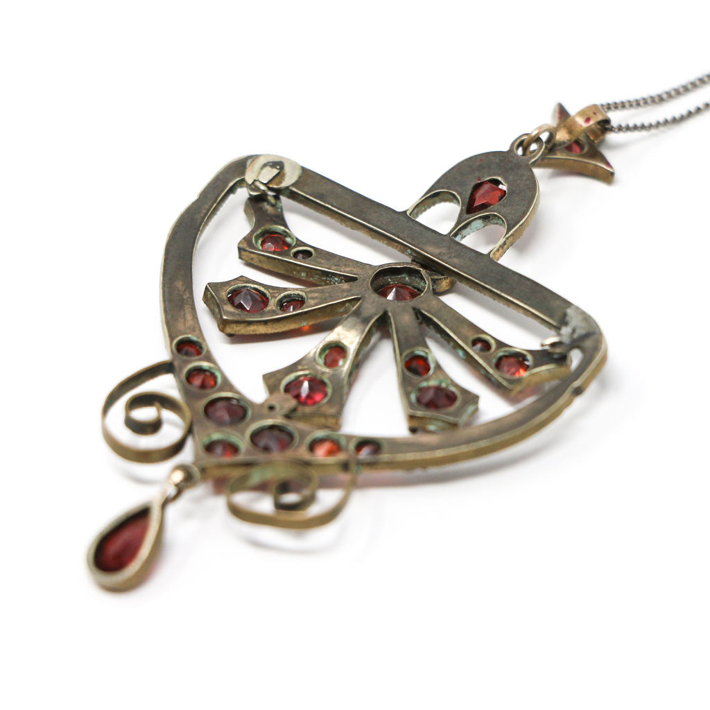 Silver Edwardian Garnet Pendant and Chain