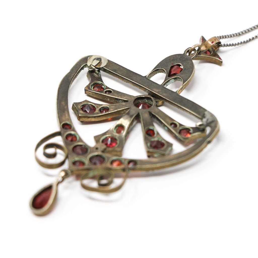 Silver Edwardian Garnet Pendant and Chain