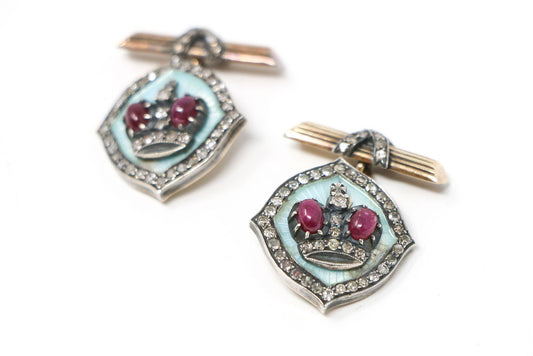 14k "Faberge-Style" Ruby and Diamond Cuff Links