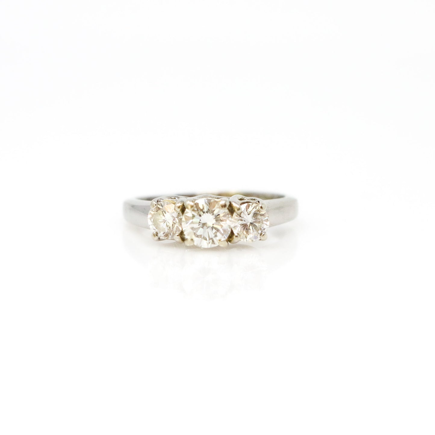 14k White Gold Three Stone Diamond Ring