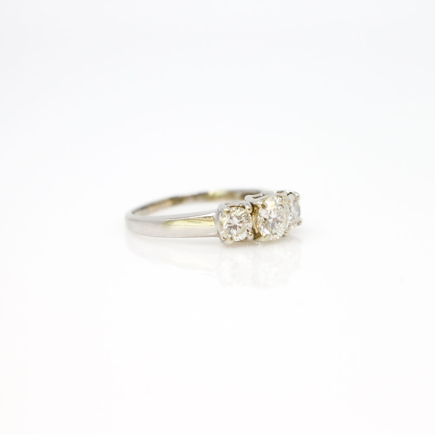 14k White Gold Three Stone Diamond Ring